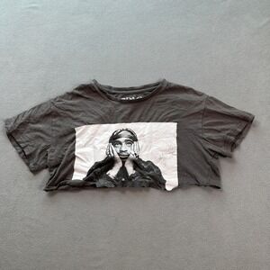 2PAC Crop Top T Shirt Women's S Grey Short Sleeve Raw Hem Rap R&B Music Y2K